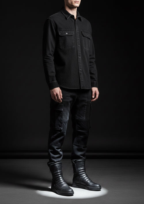 MOTO – Black Leather High-Top Sneaker with Double Zip