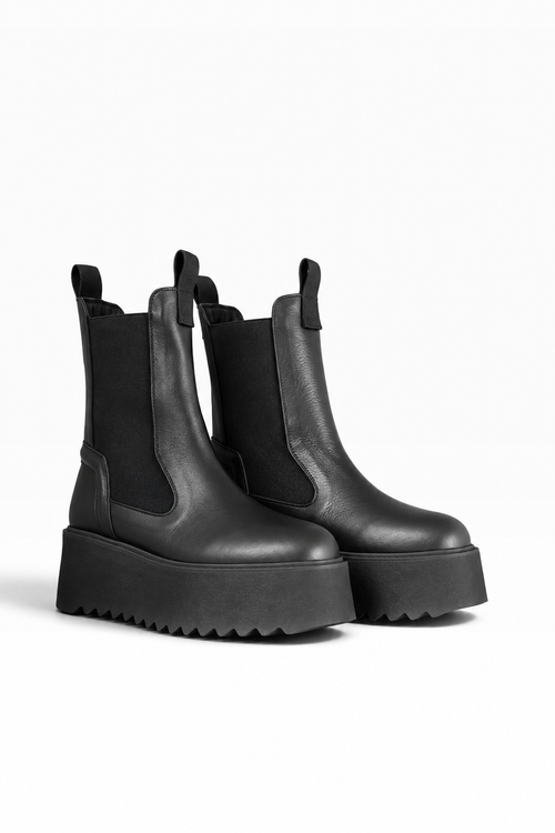 BABI – Beatles-stiefelette aus schwarzem leder mit plateausohle