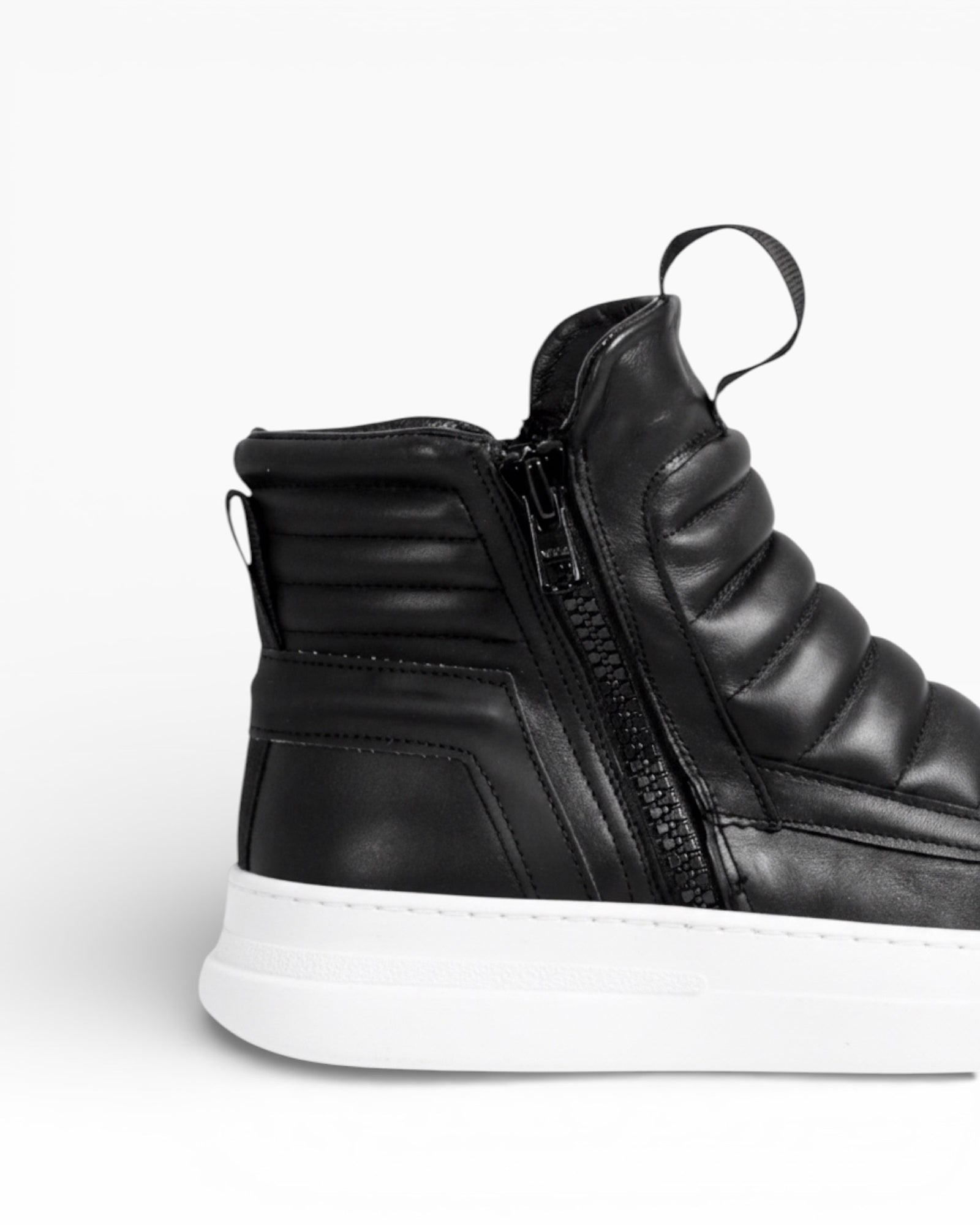 Men's black leather double zip sneaker - DAMPERZIP | Bruno Bordese