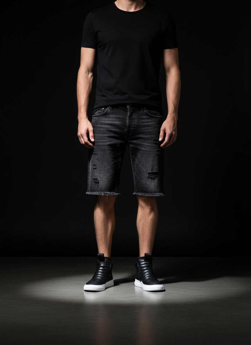 Herren Mid Boots Sneaker aus schwarzem Leder mit doppeltem Reißverschluss unten weiß - DAMPERZIP